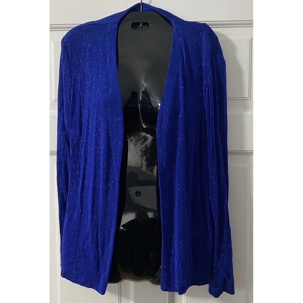 Ronni Nicole By Ouida Size 14 Open Front Jacket Bright Blue Glitter Sparkle LS